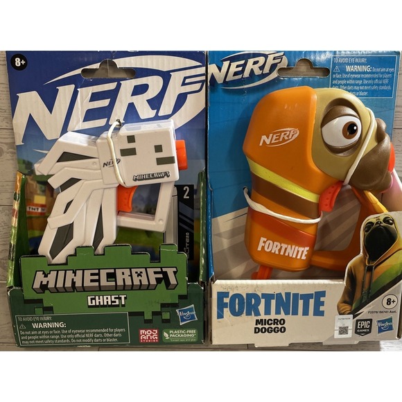 Nerf Minecraft Ghast And Fortnite Micro Doggo Toys NITB  Lot Of 2 - Picture 1 of 5